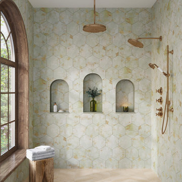 Gilded Age Green Hexagon Porcelain Tile