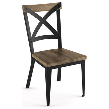 Amisco Jasper Dining Chair, Beige Distressed Wood / Black Metal