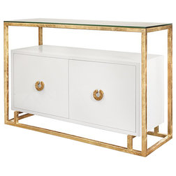 Contemporary Accent Chests And Cabinets Worlds Away Lacquer 2-Door Floating Cabinet, White, Gold Leaf