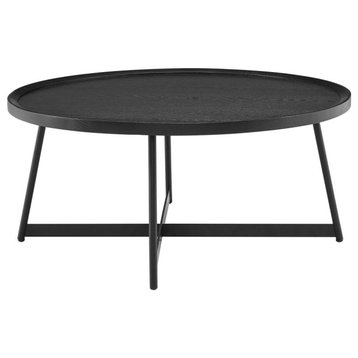 Niklaus 35" Round Coffee Table, Black Ash Wood and Black