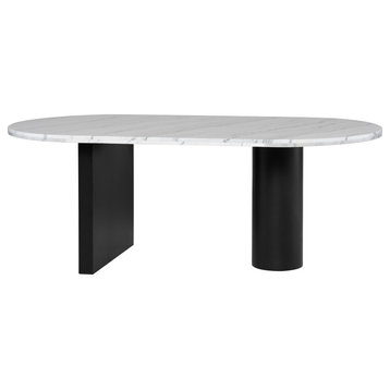 Stories Dining Table, White Marble/Black, Oval