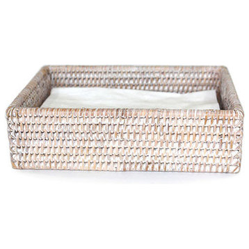 White Wash Rattan Dinner Napkin Baskets, Set of 2