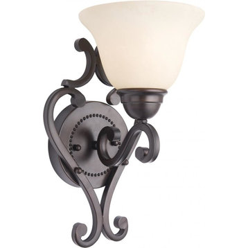 One Light Oil Rubbed Bronze Frosted Ivory Glass Wall Light