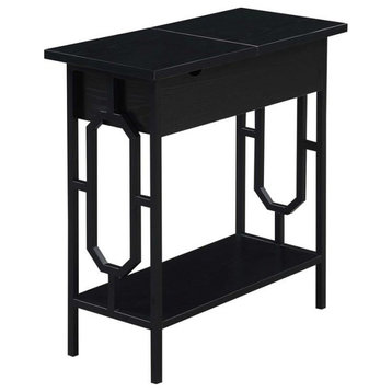 Omega Flip Top End Table with Charging Station - Black Wood Finish & Black Frame