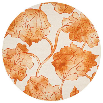 Safavieh Dip Dye Ddy683A Floral Rug, Ivory/Orange, 7'0"x7'0" Round
