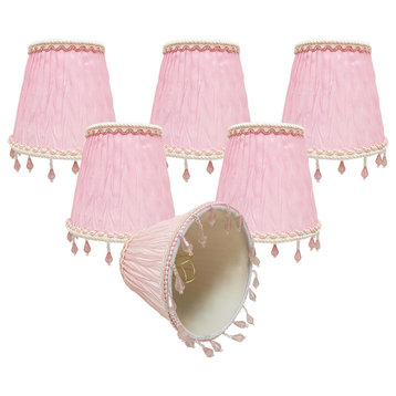5" Ruche Pleated Empire, Pink, Clip-On Chandelier Shade, 3"x5"x4.5, Set of 6