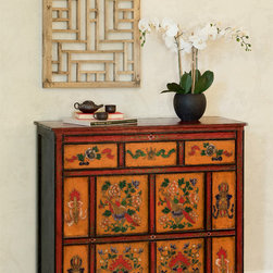 Orange and Red Tibetan Painted Chest - Buffets And Sideboards