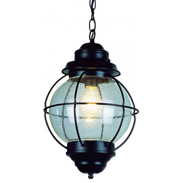 One Light Black Clear Seeded Glass Hanging Lantern