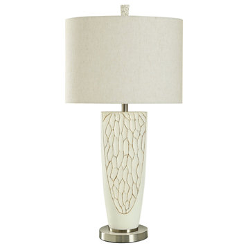 Bouleau Rustic Table Lamp Brown, Cream Crackle Finish Off-White