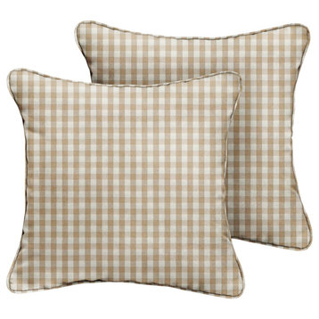 Beige White Check Outdoor Corded Pillow Set, 18x18