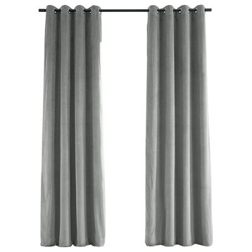 Signature Silver Gray Grommet Blackout Velvet Curtain Single Panel, 50"x108"