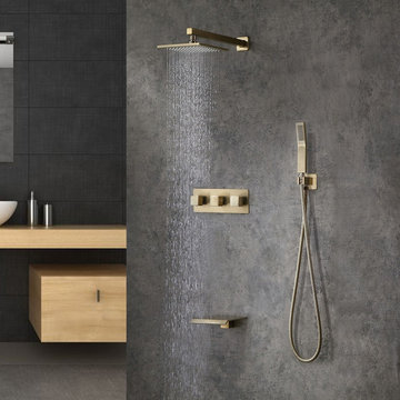 $309.99 Wall-Mounted 10" Shower System in Brushed Gold Rainfall 3 Function Showe