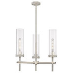 Innovations Lighting - Lincoln, 3 Light 12" Stem Pendant, Satin Nickel, Clear Glass - The Lincoln collection makes a statement with bold and striking details. The impressive glass cylinder shade sits atop a refined metal frame that features perfectly placed knurling details. Lincoln is a gorgeous addition to traditional or restoration decor.