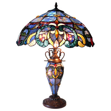 Chloe Lighting Nora Tiffany Style Victorian Double Lit 3 Light Dtable Lamp