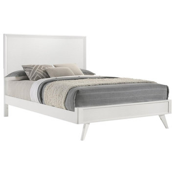 Pemberly Row Mid-Century Wood Eastern King Panel Bed in White