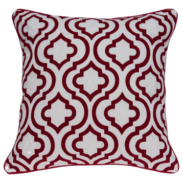 20" x 7" x 20" Transitional Red and White Accent Pillow Cover With Poly Insert