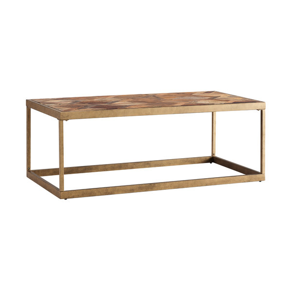 Dade Patterned Reclaimed Wood Cocktail Table, Natural & Antique Brass