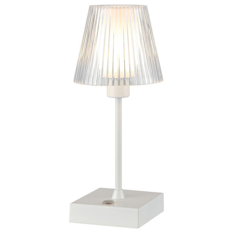 Oscar 12.5" Rechargeable/Cordless Integrated LED Table Lamp Ribbed Shade, White
