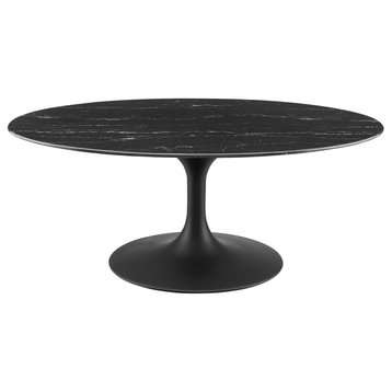 Coffee Table, Oval, Artificial Marble, Metal, Black, Modern, Lounge Hospitality