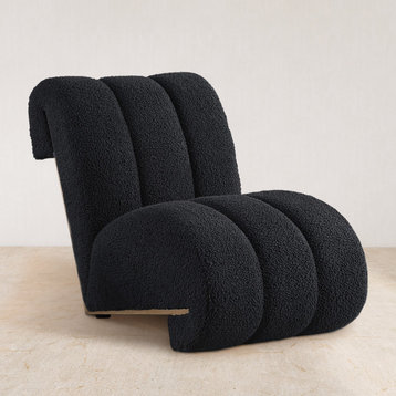 Swoon Faux Sheepskin Upholstered Accent Chair, Black, White Oak Veneer