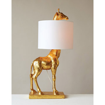Giraffe Lamp With Linen Shade, Gold