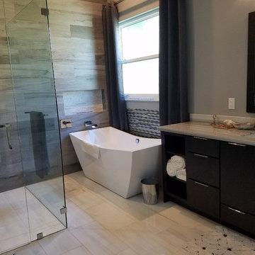 Master Bathroom Full Remodel Featuring Marble Floors and Countertops