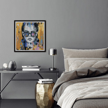 "Girl in Sunglass" Framed Painting Print