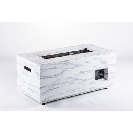 LEGACY HEATING Outdoor 50,000BTU Rectangle Propane Fire Pit Table, Light Grey