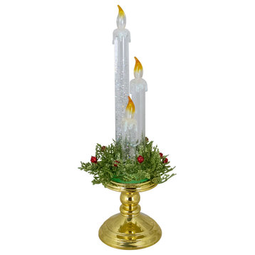14.5" Lighted Water Candle on a Gold Base With Berries