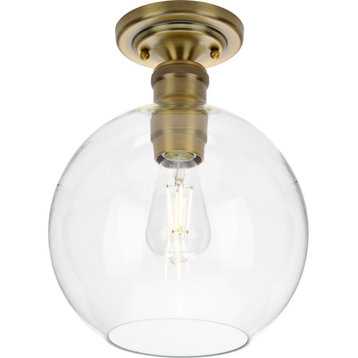 Hansford 1-Light Vintage Brass Clear Glass Farmhouse Flush Mount Light