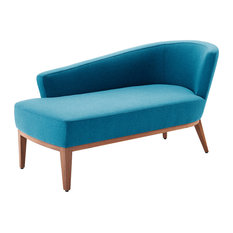 Sue Petrol Blue and Walnut Chaise Longue, Left