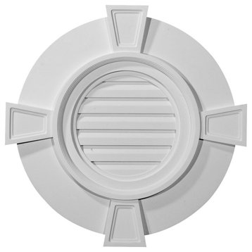 24"x24"x1 1/8", Round Gable Vent With Keystones, Non-Functional