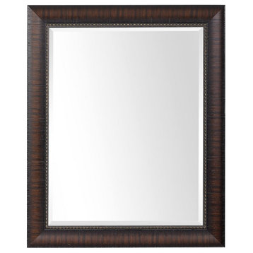 Modern Rectangular Mirror in Burnish Mahogany Faux Wood Grain and Beaded Inner