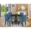 5Pc Dining Set, Round Table, 4 Parson Chairs, Mineral Blue Chairs Seat, Black