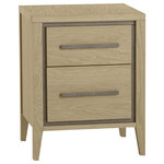 Bentley Designs - Rimini Aged Oak and Weathered Oak 2-Drawer Bedside Table - Rimini Aged & Weathered Oak 2 Drawer Bedside Table is finished in a striking combination of aged oak and contrasting weathered oak. It is the refined details that set this range apart, such as geometrical spindles set in a bevelled and tapering frame, striking drawer recesses, and dovetail handles.