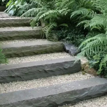 Natural Stone Garden Steps with Gravel and Fern Planting