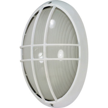1-Light 13" Oval Cage Bulk Head in Semi Gloss white