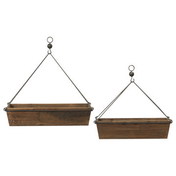 Set of 2, Wood and Metal Planters