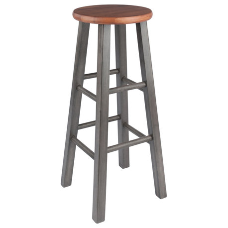 Ivy Bar Stool, Rustic Teak And Gray