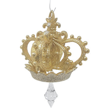 Sparkly Large Crown Ornament Dangle Ornate Glitter Designer Vintage Style, Gold