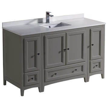Oxford Traditional Bathroom Cabinets With Top and Sink, Gray, 54"