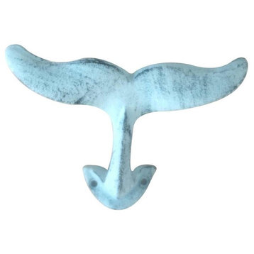 Rustic Dark Blue Whitewashed Cast Iron Decorative Whale Hook 5''