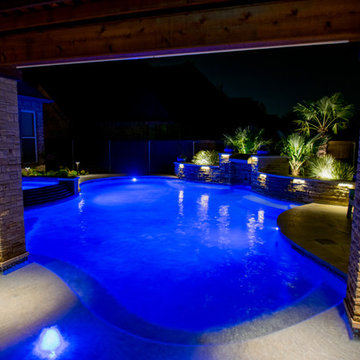 Transitional Curved Cool Pool with Amazing Water Features