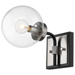 Z-LITE - Z-LITE 477-1S-MB-BN 1 Light Wall Sconce, Matte Black + Brushed Nickel - Z-LITE 477-1S-MB-BN 1 Light Wall Sconce,Matte Black + Brushed Nickel The Parsons collection of mid-century modern inspired fixtures, blended with contemporary design are finished in black with brushed nickel accents and clear glass, or black with brass accents and matte opal glass. With a multitude of shapes and sizes, and two finish options, the Parsons collection is on trend with today�s designs.Style: Modern, Transitional, Mid-century, RetroFrame Finish: Matte Black + Brushed NickelCollection: ParsonsShade Finish/Color: ClearFrame Material: SteelShade Material: GlassActual Weight(lbs): 2Dimension(in): 6(W) x 7.75(H) x 10.5(L)Bulb: (1)60W Candelabra Base(Not Included),DimmableVanity/Sconce Dual Mount (up and Down): YesUL Classification: CUL/cETLuUL Application: Damp