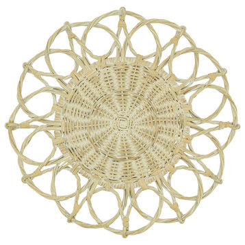 Rattan Placemats With Twisted Design, Set of 4, White, 15"