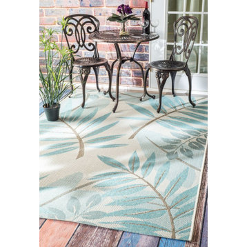 Machine Made Anlier Outdoor Rug, Turquoise, 5'3"x7'6"