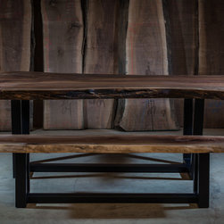 Single Slab Black Walnut Dining Table and Live Edge Bench - Dining Tables