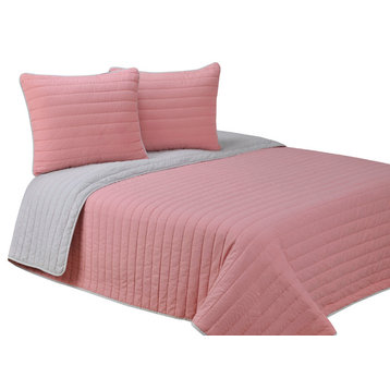 Brandon Fine Stitched Long-Staple Cotton Quilt Set, Twin/Twin XL, Pink