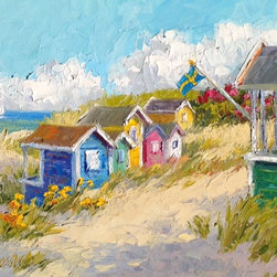 'Skan&ouml;r Beach Cabins' Original Oil Painting by Erin Dertner - Paintings
