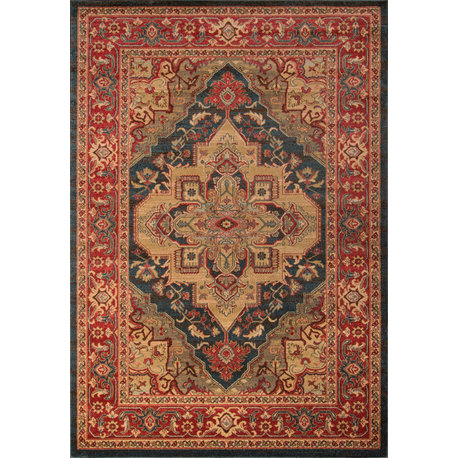 Ghazni Machine Made Area Rug, Navy, 5'3"x7'6"